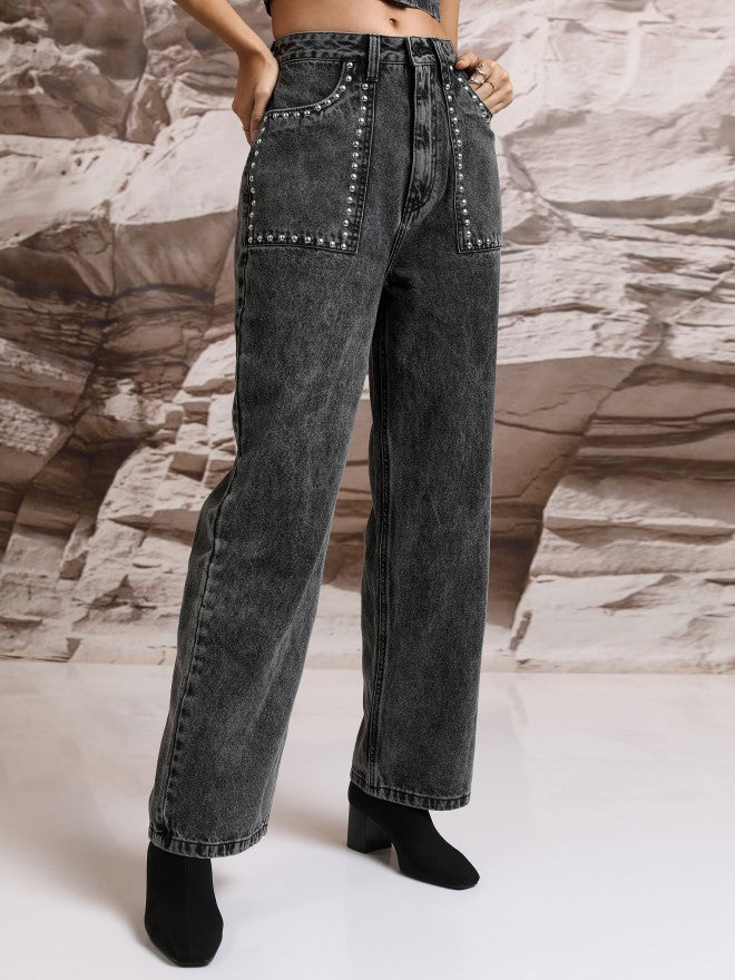 Tokyo Talkies Women Grey Straight Fit Stretchable Jeans - Grey - Image 6