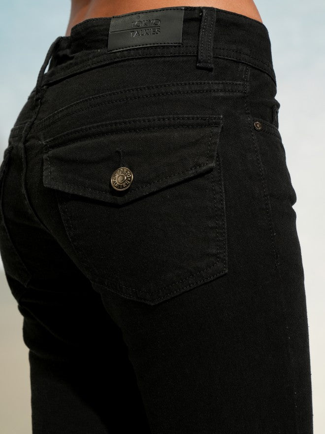 Tokyo Talkies Women Black Flared Stretchable Jeans - Black - Image 7