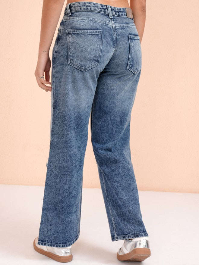 Tokyo Talkies Women Blue Straight Fit Highly Distressed Jeans - Blue - Image 3