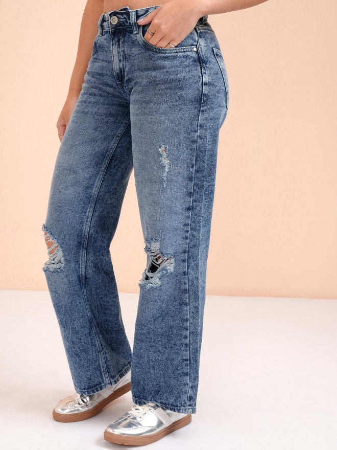 Tokyo Talkies Women Blue Straight Fit Highly Distressed Jeans - Blue - Image 4