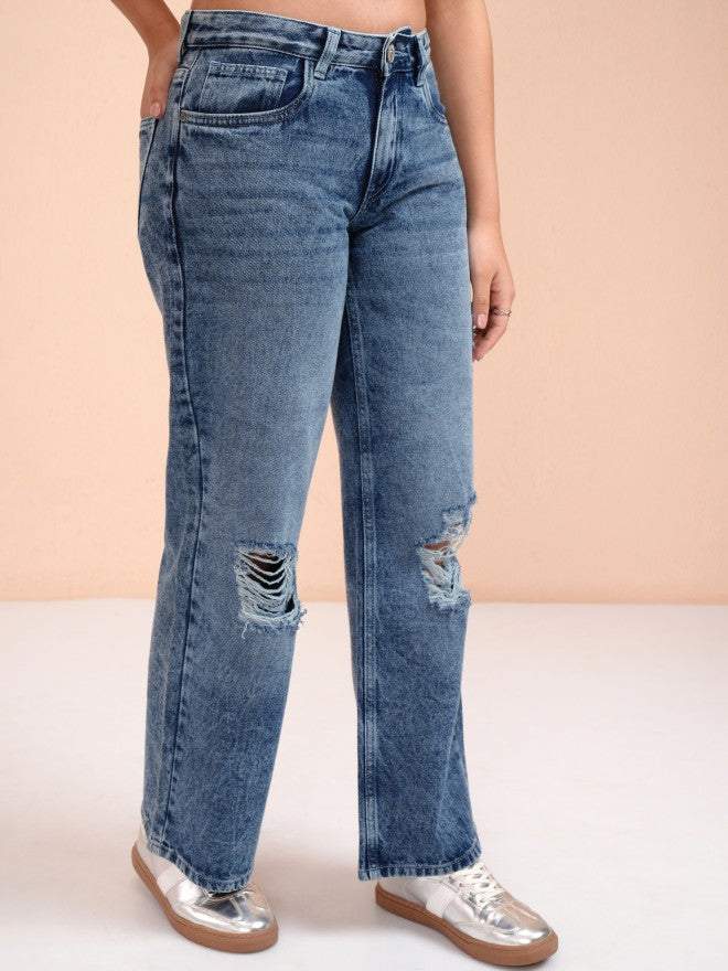 Tokyo Talkies Women Blue Straight Fit Highly Distressed Jeans - Blue - Image 6