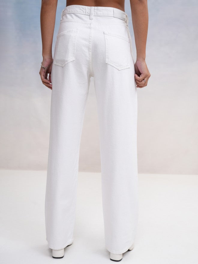 Tokyo Talkies Women White Straight Fit Jeans - White - Image 3