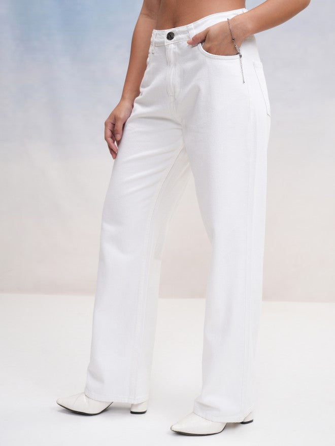 Tokyo Talkies Women White Straight Fit Jeans - White - Image 4