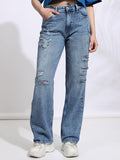 Tokyo Talkies Women Blue Straight Fit Highly Distressed Jeans - Blue - Image 1