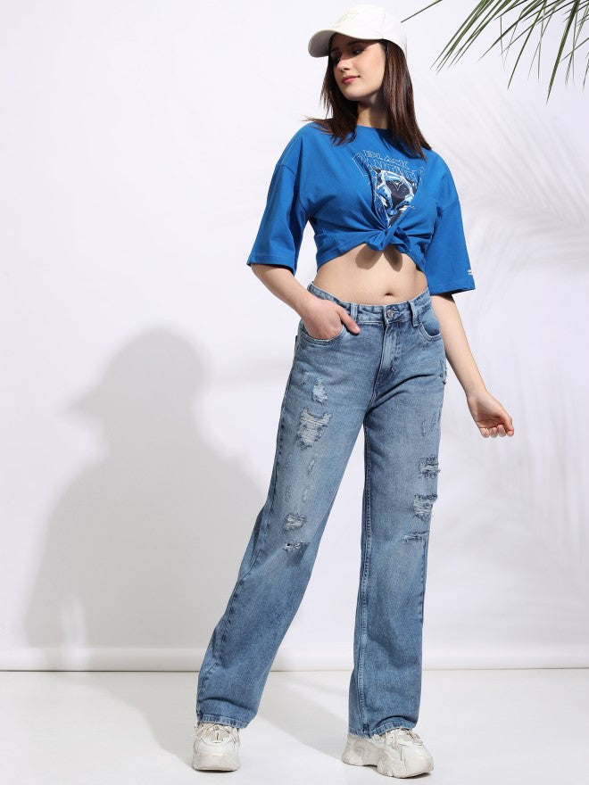 Tokyo Talkies Women Blue Straight Fit Highly Distressed Jeans - Blue - Image 2
