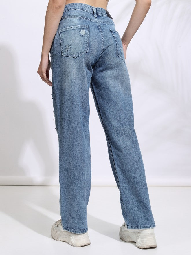 Tokyo Talkies Women Blue Straight Fit Highly Distressed Jeans - Blue - Image 3