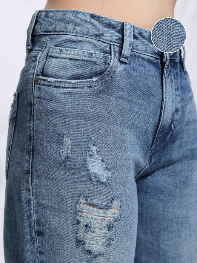 Tokyo Talkies Women Blue Straight Fit Highly Distressed Jeans - Blue - Image 5