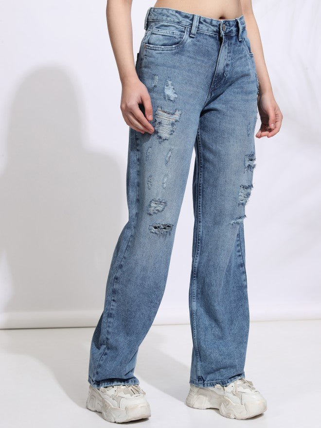 Tokyo Talkies Women Blue Straight Fit Highly Distressed Jeans - Blue - Image 6