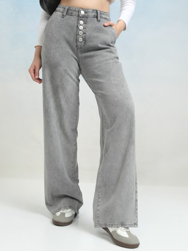 Tokyo Talkies Women Grey Flared Jeans - Grey - Image 1