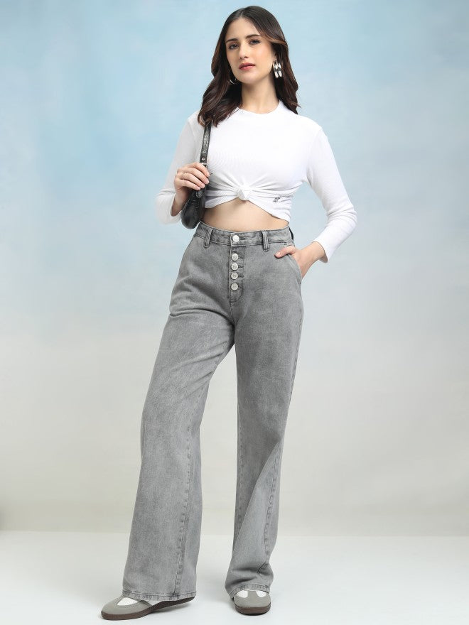 Tokyo Talkies Women Grey Flared Jeans - Grey - Image 2
