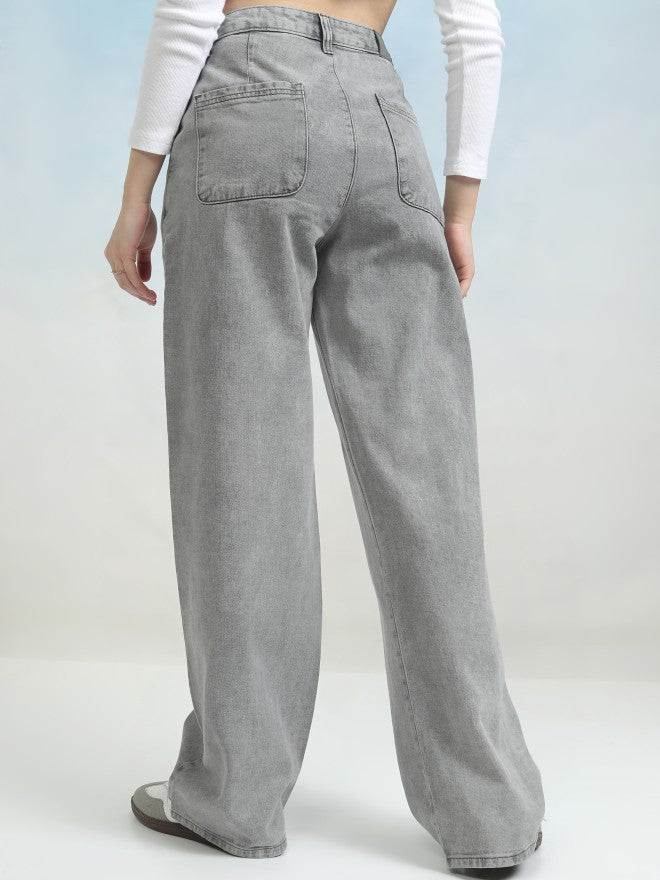 Tokyo Talkies Women Grey Flared Jeans - Grey - Image 3