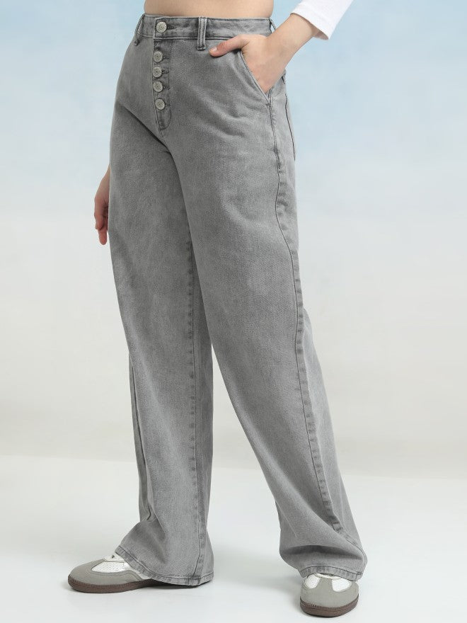 Tokyo Talkies Women Grey Flared Jeans - Grey - Image 4