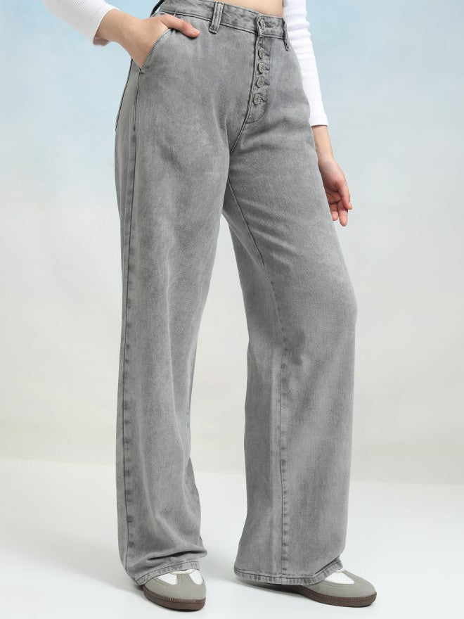 Tokyo Talkies Women Grey Flared Jeans - Grey - Image 6