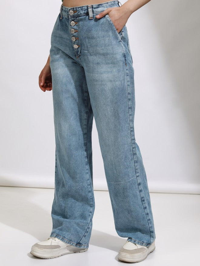 Tokyo Talkies Women Blue Straight Fit Jeans - Blue - Image 4