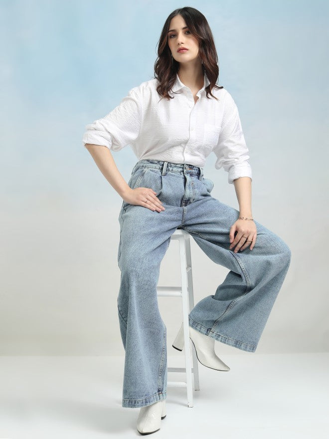 Tokyo Talkies Women Blue Flared Jeans - Blue - Image 2