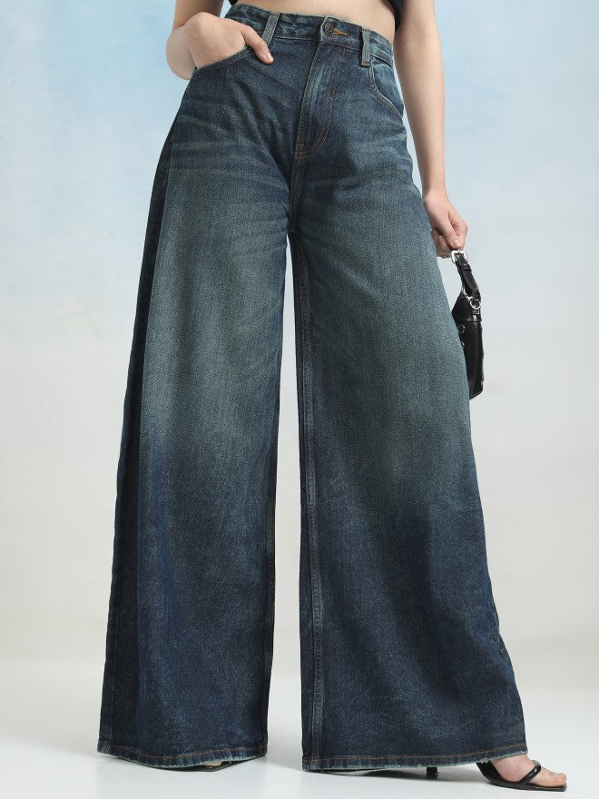 Tokyo Talkies Women Blue Wide Leg Jeans - Blue - Image 1