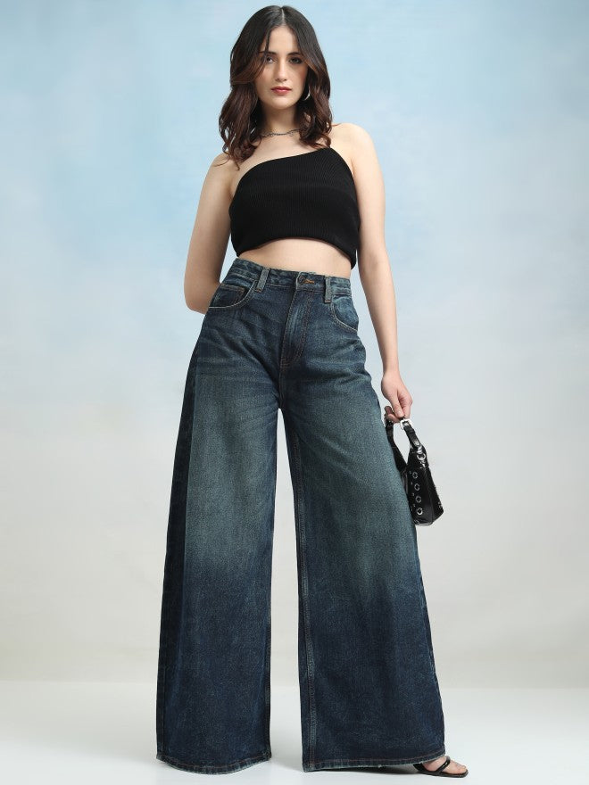 Tokyo Talkies Women Blue Wide Leg Jeans - Blue - Image 2