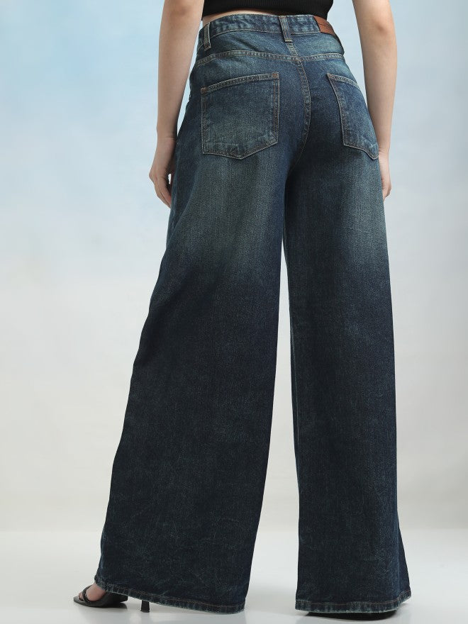 Tokyo Talkies Women Blue Wide Leg Jeans - Blue - Image 3
