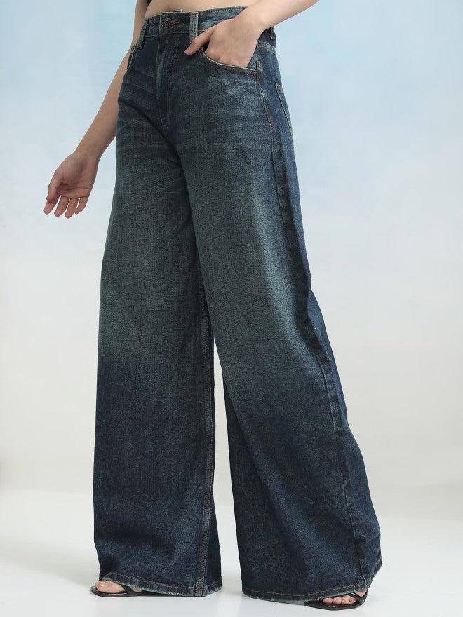 Tokyo Talkies Women Blue Wide Leg Jeans - Blue - Image 4