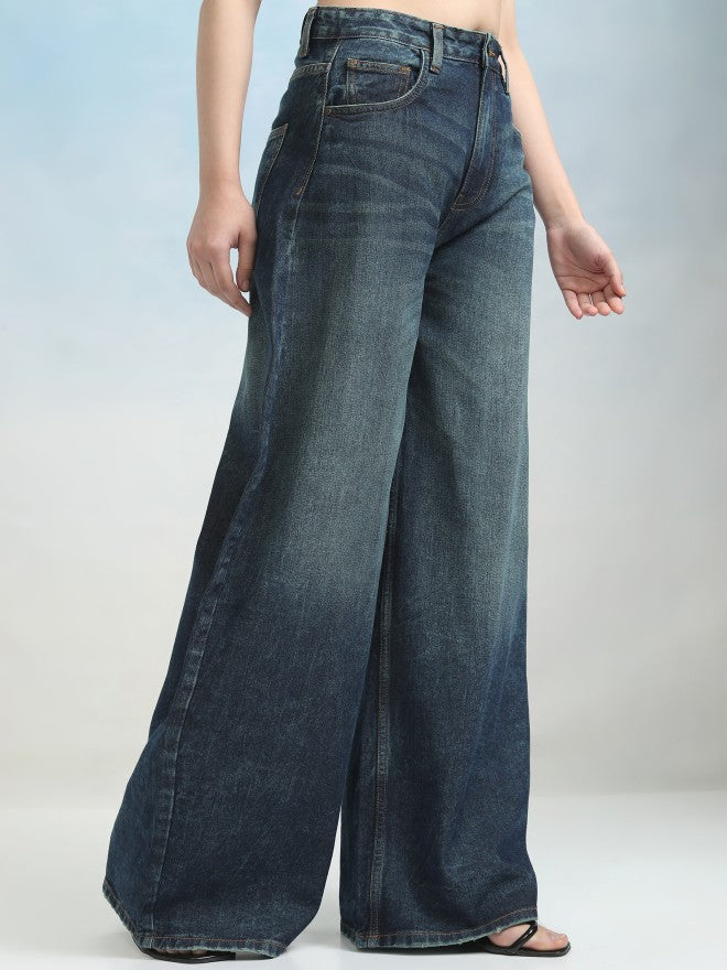 Tokyo Talkies Women Blue Wide Leg Jeans - Blue - Image 6