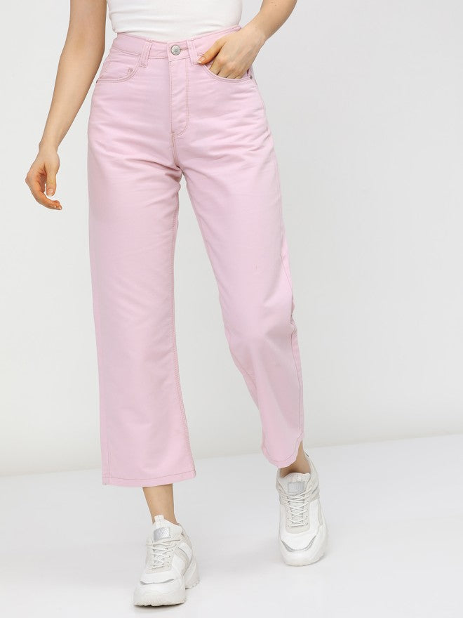 Tokyo Talkies Women Pink Wide Leg Stretchable Jeans - Pink - Image 1
