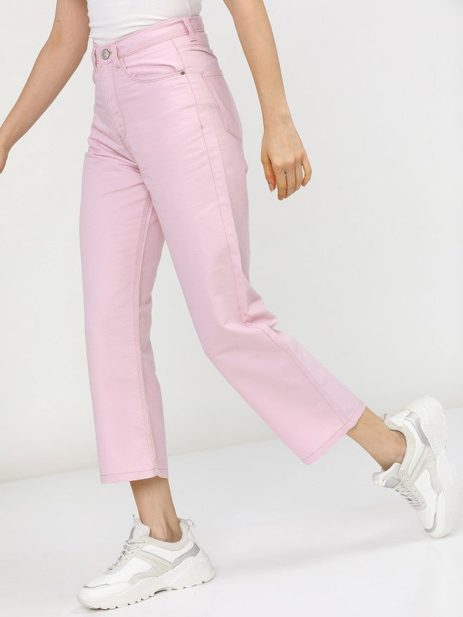 Tokyo Talkies Women Pink Wide Leg Stretchable Jeans - Pink - Image 2