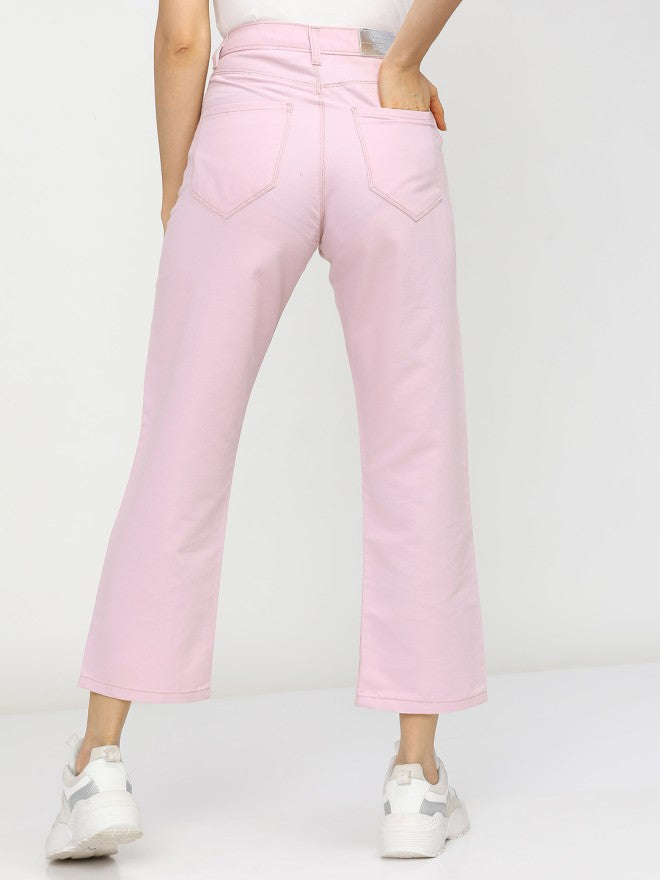 Tokyo Talkies Women Pink Wide Leg Stretchable Jeans - Pink - Image 3