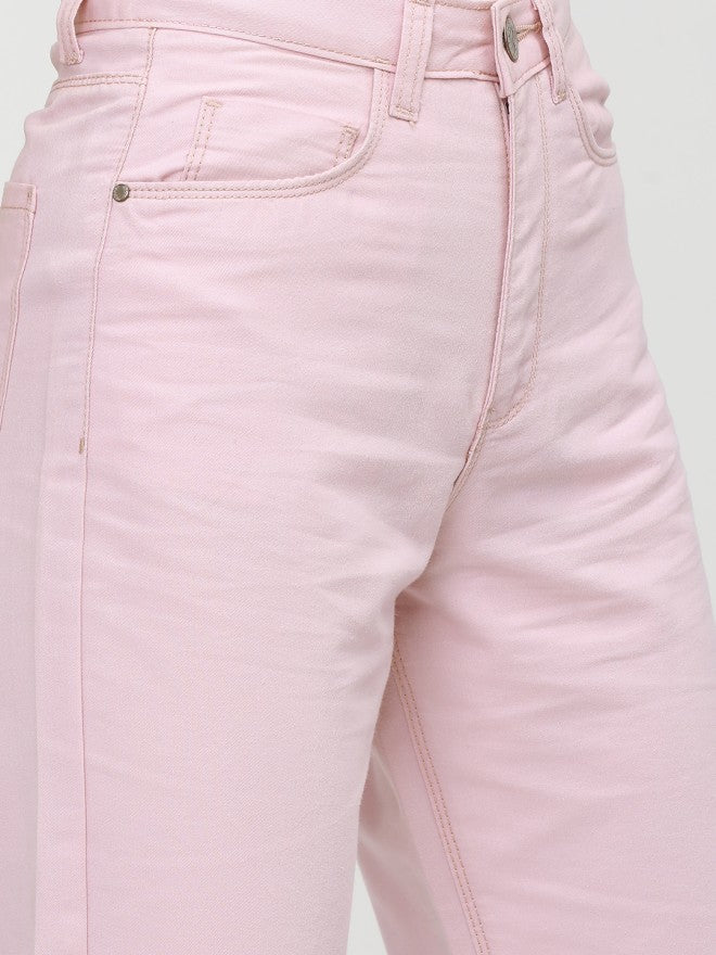 Tokyo Talkies Women Pink Wide Leg Stretchable Jeans - Pink - Image 4