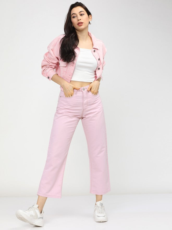 Tokyo Talkies Women Pink Wide Leg Stretchable Jeans - Pink - Image 5
