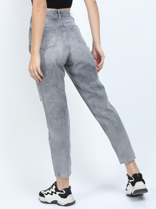 Tokyo Talkies Women Grey Mom Fit Highly Distressed Jeans - Grey - Image 3