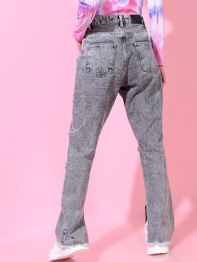 Tokyo Talkies Women Grey Straight Fit Highly Distressed Jeans - Grey - Image 3