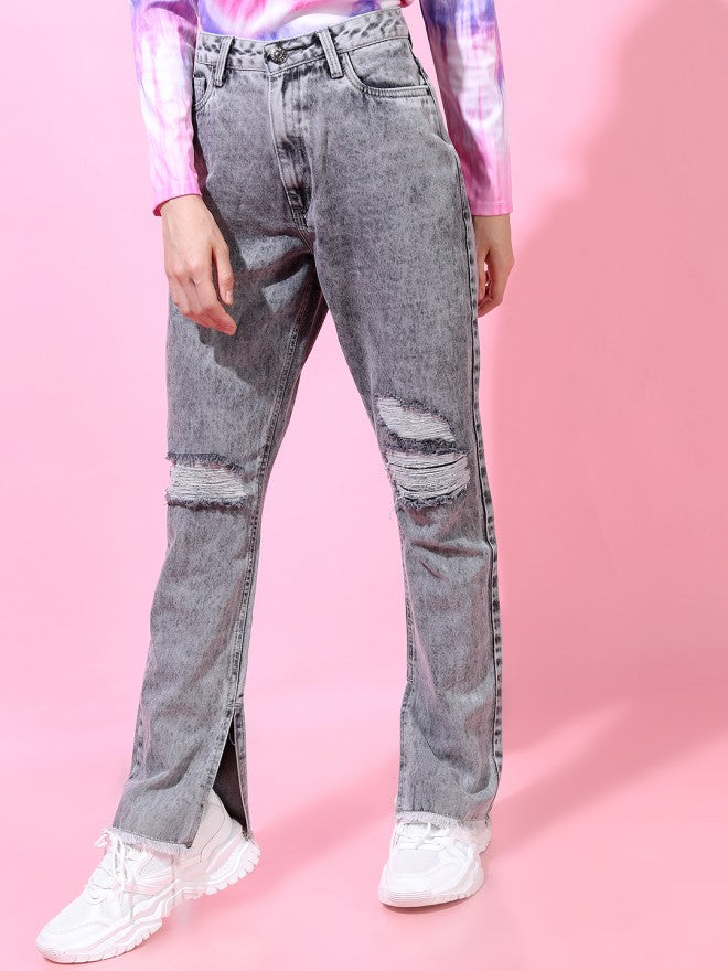Tokyo Talkies Women Grey Straight Fit Highly Distressed Jeans - Grey - Image 5