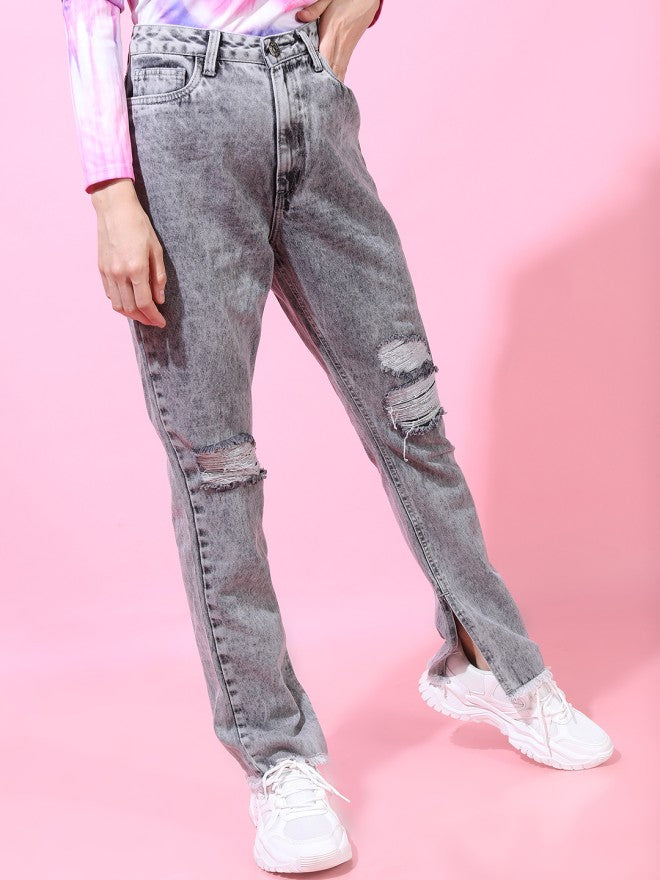 Tokyo Talkies Women Grey Straight Fit Highly Distressed Jeans - Grey - Image 6