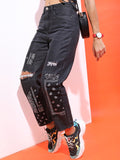 Tokyo Talkies Women Black Wide Leg Stretchable Jeans - Black - Image 1