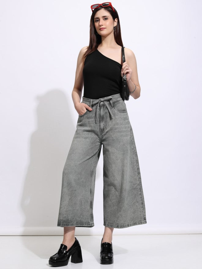 Tokyo Talkies Women Grey Wide Leg Jeans - Grey - Image 2