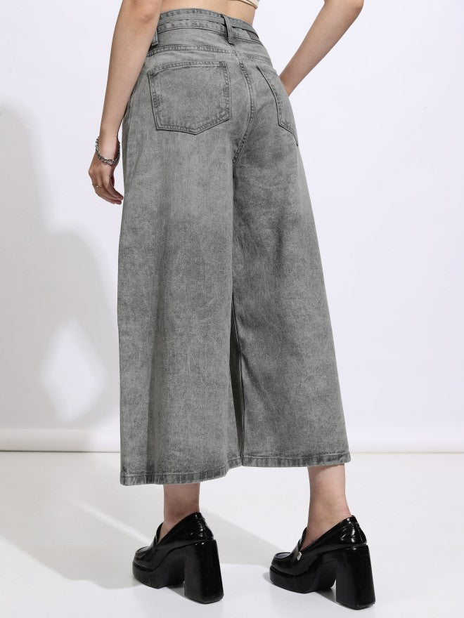 Tokyo Talkies Women Grey Wide Leg Jeans - Grey - Image 3
