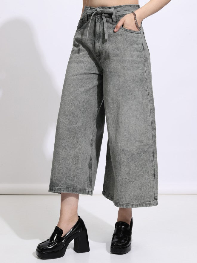 Tokyo Talkies Women Grey Wide Leg Jeans - Grey - Image 4