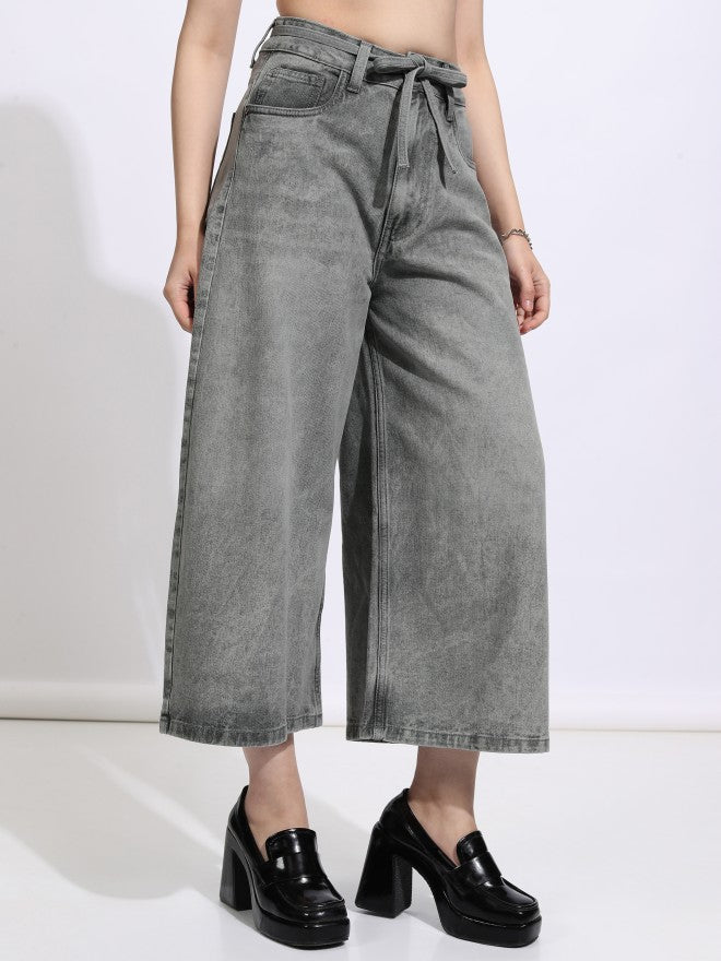 Tokyo Talkies Women Grey Wide Leg Jeans - Grey - Image 6