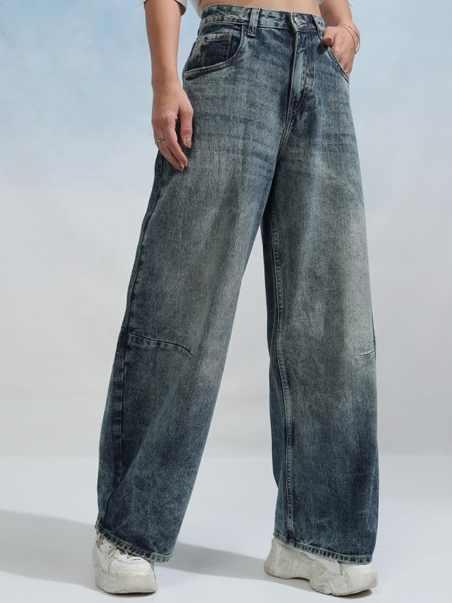 Tokyo Talkies Women Blue Wide Leg Jeans - Blue - Image 1
