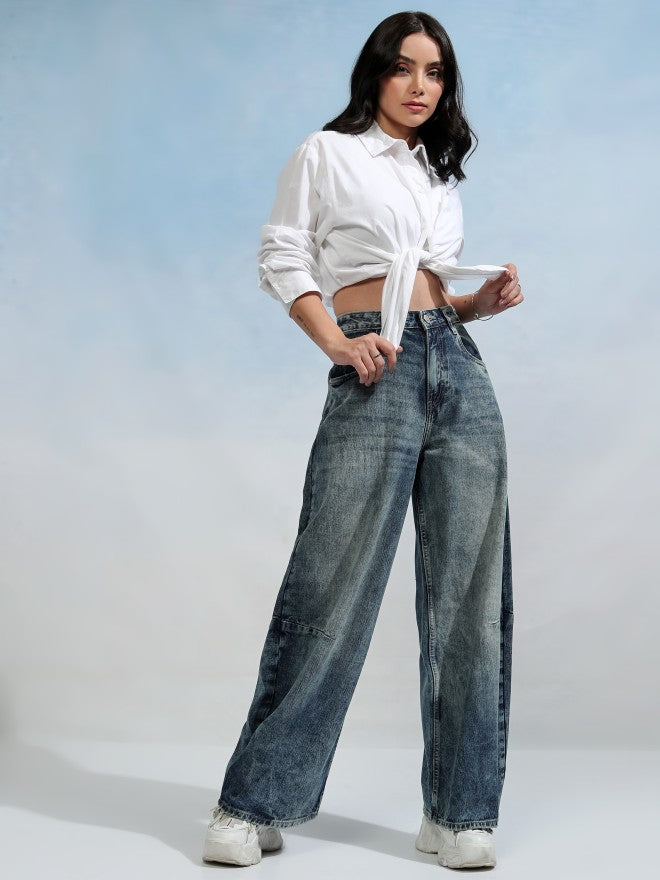 Tokyo Talkies Women Blue Wide Leg Jeans - Blue - Image 2