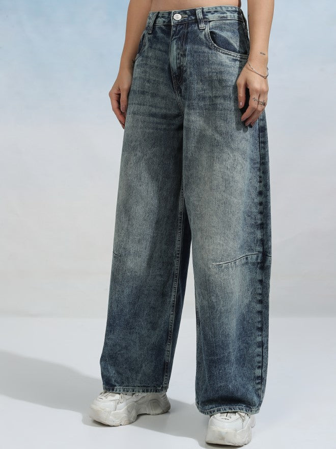 Tokyo Talkies Women Blue Wide Leg Jeans - Blue - Image 4