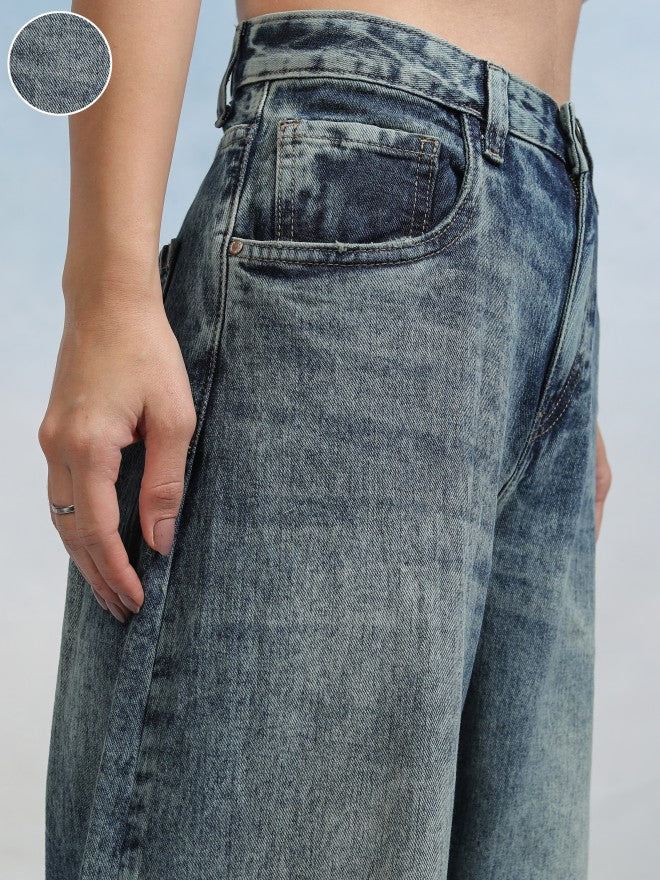 Tokyo Talkies Women Blue Wide Leg Jeans - Blue - Image 5