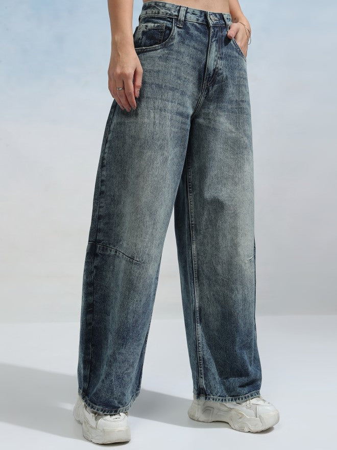 Tokyo Talkies Women Blue Wide Leg Jeans - Blue - Image 6