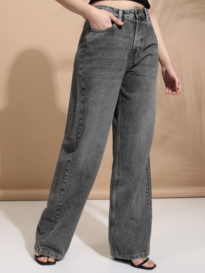 Tokyo Talkies Women Grey Straight Fit Jeans - Grey - Image 6