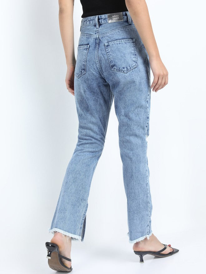 Tokyo Talkies Women Blue Flared Highly Distressed Stretchable Jeans - Blue - Image 2