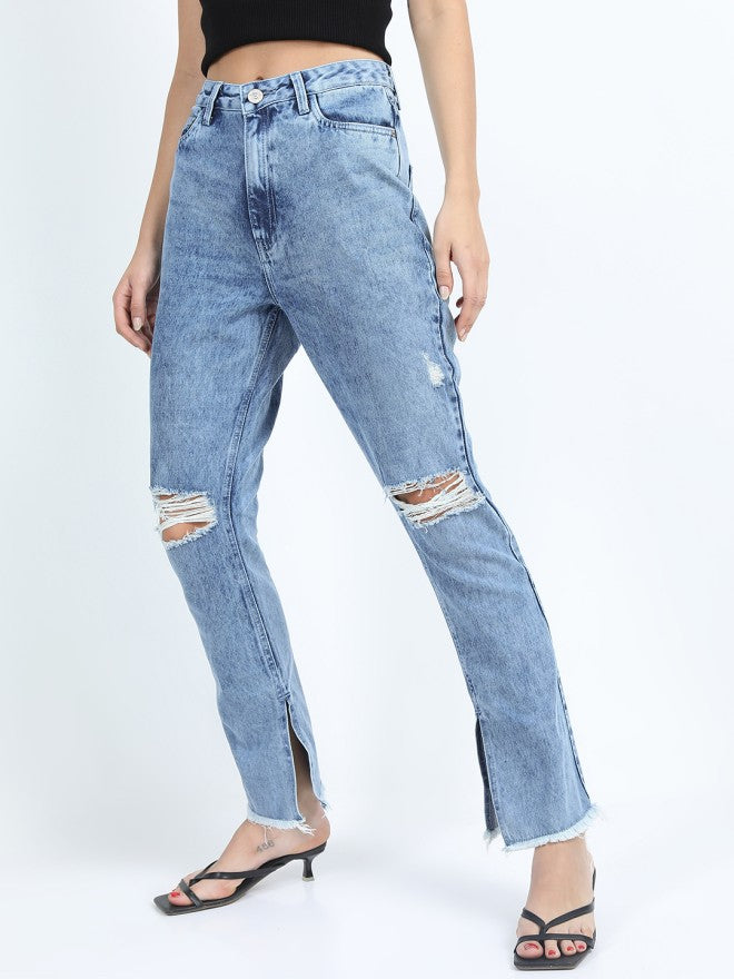 Tokyo Talkies Women Blue Flared Highly Distressed Stretchable Jeans - Blue - Image 3