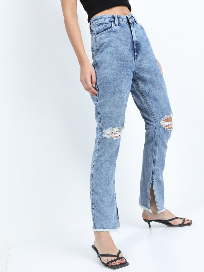 Tokyo Talkies Women Blue Flared Highly Distressed Stretchable Jeans - Blue - Image 4