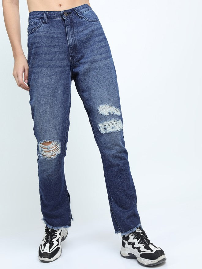 Tokyo Talkies Women Blue Straight Fit Stretchable Jeans - Blue - Image 4