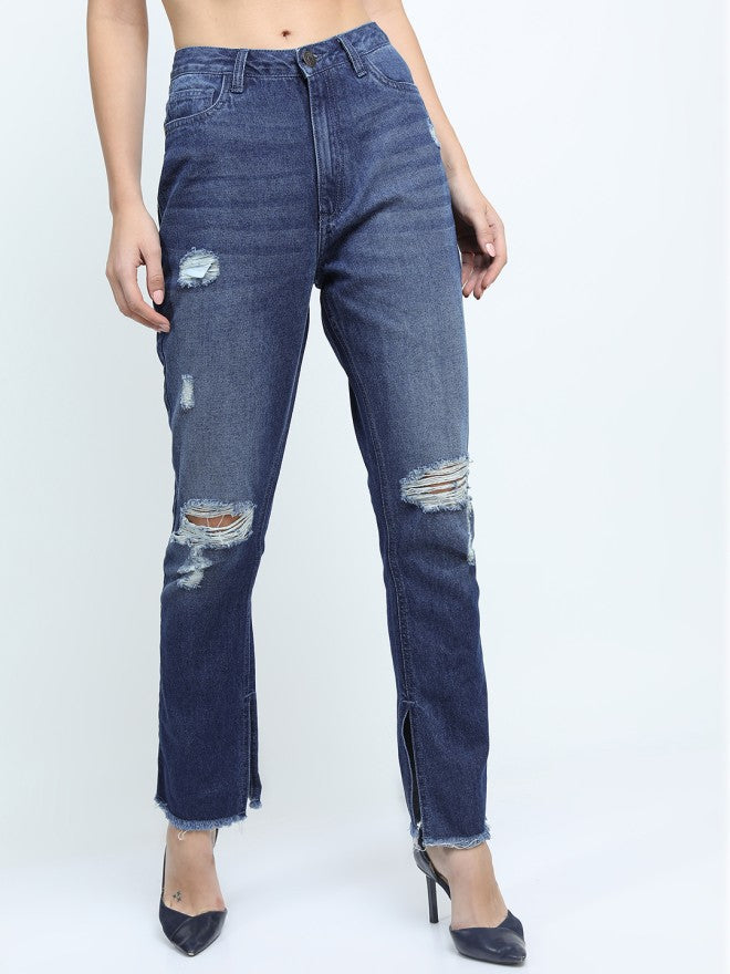 Tokyo Talkies Women Blue Straight Fit Stretchable Jeans - Blue - Image 5