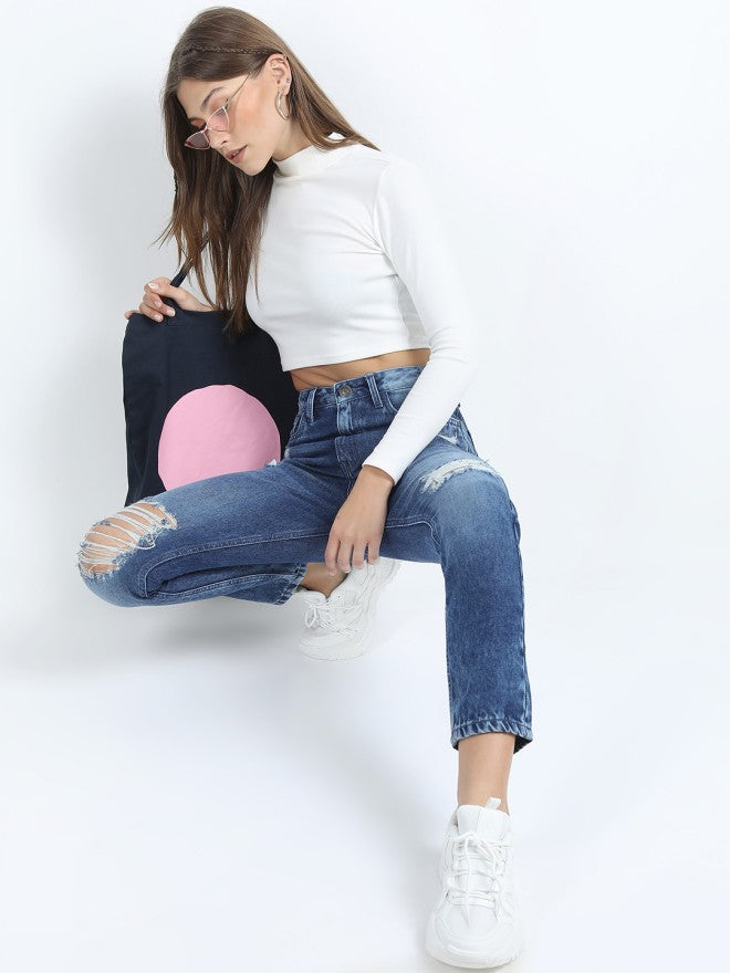Tokyo Talkies Women Blue Straight Fit Highly Distressed Stretchable Jeans - Blue - Image 1